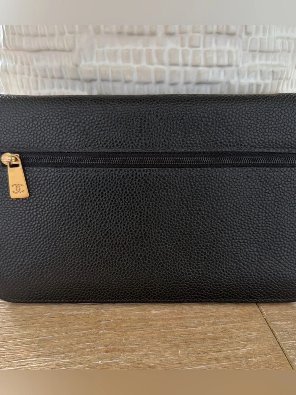 CHANEL Black Caviar Leather Flap Bag with Gold Chain WOC